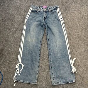 Edikted Denim Flare Jeans with White Side Ties